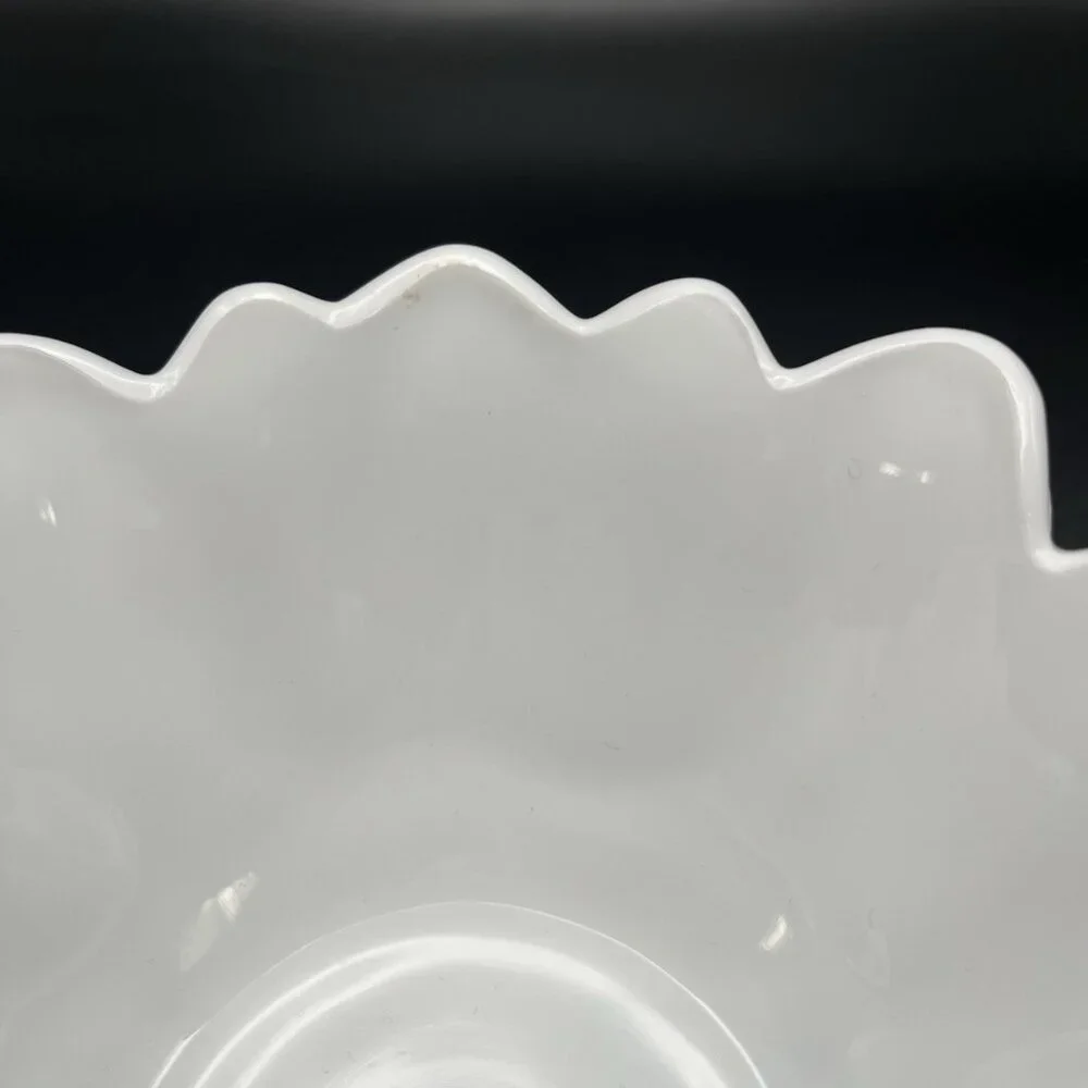 VTG Indiana Milk Glass Sunflower Bowl White Scalloped Floral Candy Dish MCM